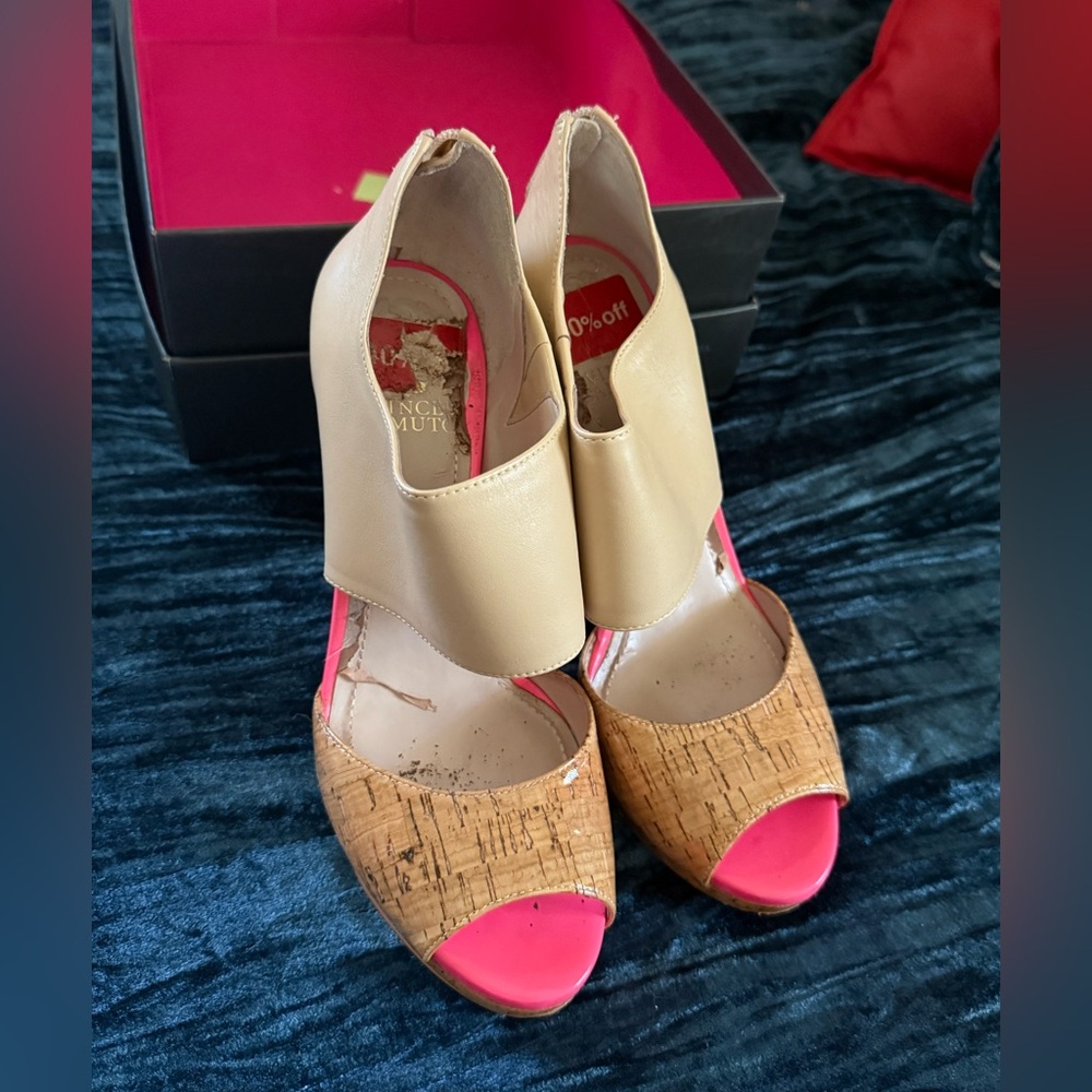 Vince Camuto Beige and Pink Peep-Toe platform heels